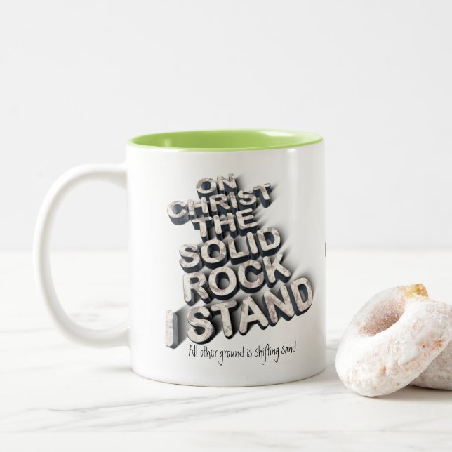 Tasse 2 Couleurs Christ solide rock christian bible citation typogr (Avec donut)