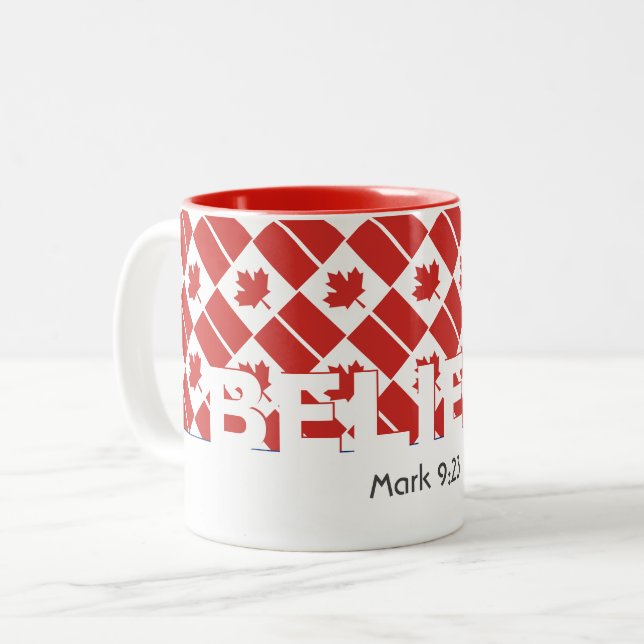 Tasse 2 Couleurs Christian BELIEVE Mark 9:23 CANADA DRAPEAU Personn (Devant gauche)