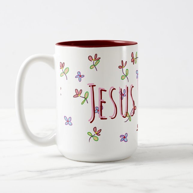 Tasse 2 Couleurs Christian Jésus M'aime Féminine Floral (Gauche)