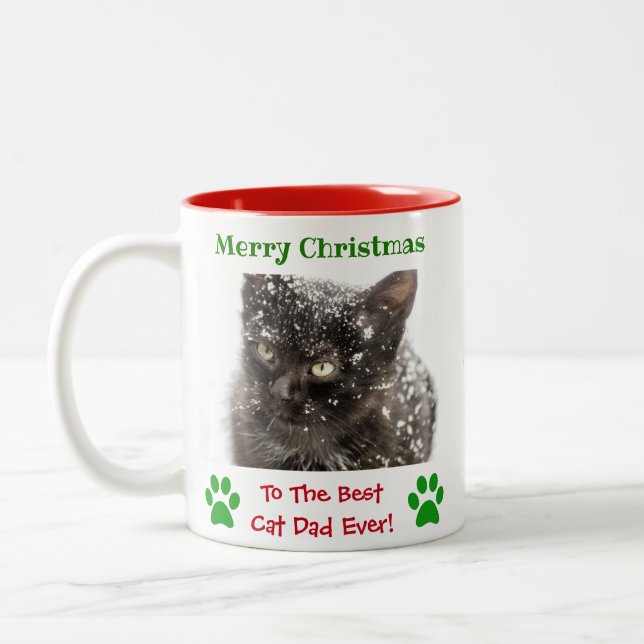 Tasse 2 Couleurs Christmas Best Chat Papa Ever Photo pour animaux (Gauche)