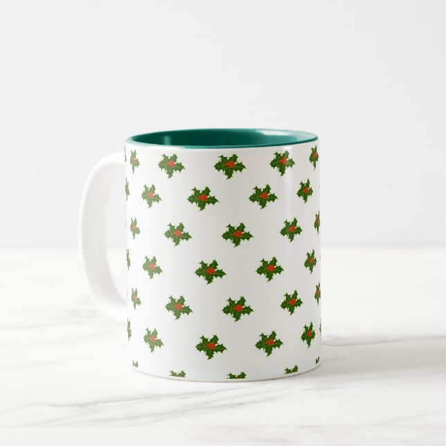 Tasse 2 Couleurs Christmas Holly Motif (Devant gauche)