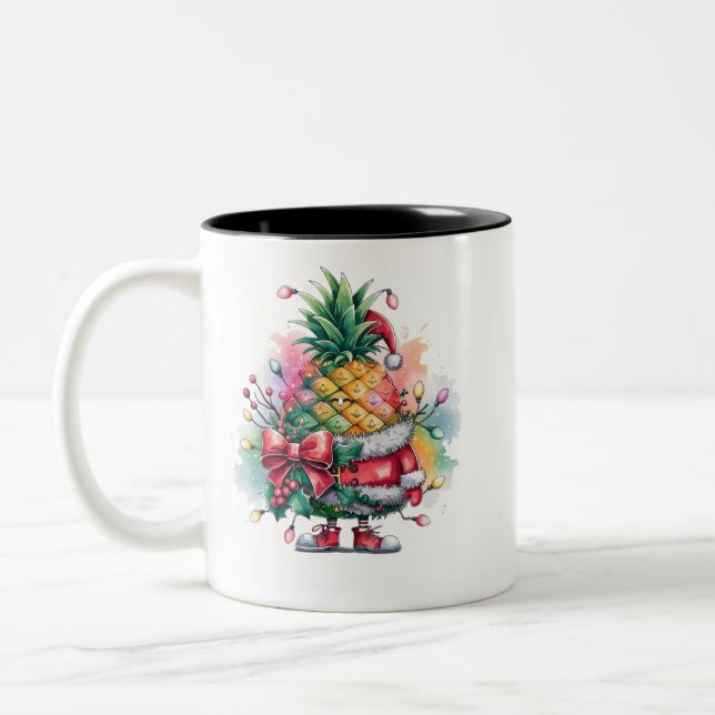 Tasse 2 Couleurs Christmas pineapple tree watercolor (Gauche)