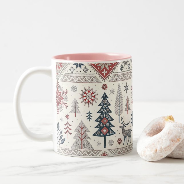 Tasse 2 Couleurs Christmas Scandinavian Geometric Minimalist (Avec donut)