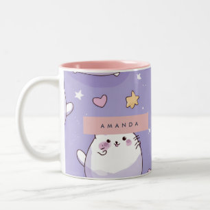 Tasse 2 Couleurs Chubby Personnalisé Chat & Pastel Star Motif