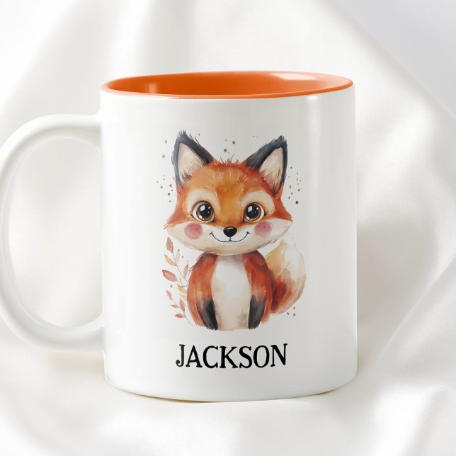 Tasse 2 Couleurs Chute Fox Aquarelle Animal Simple mignonne Nom des (Fall Fox Watercolor Animal Simple Cute Kids Name Two-Tone Coffee Mug)