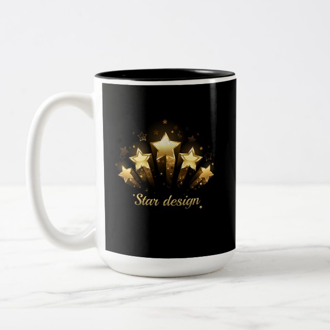 Tasse 2 Couleurs Cinq étoiles d'or en noir (Gauche)