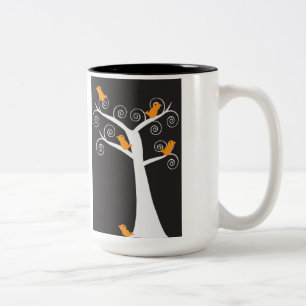 Tasse 2 Couleurs Cinq oiseaux orange dans une boue d'arbre