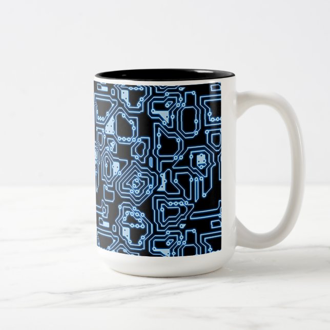 Tasse 2 Couleurs Circuits d'ordinateurs bleus et noirs (Droit)