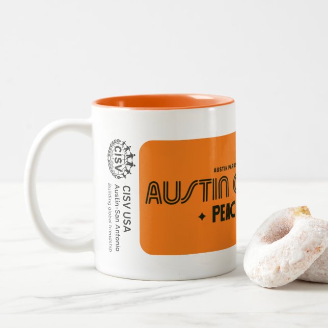 Tasse 2 Couleurs CISV Austin "Limites CISV d'Austin"  (Avec donut)