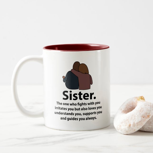 Tasse 2 Couleurs Citation d'amour de sœur et de fraternité (Avec donut)