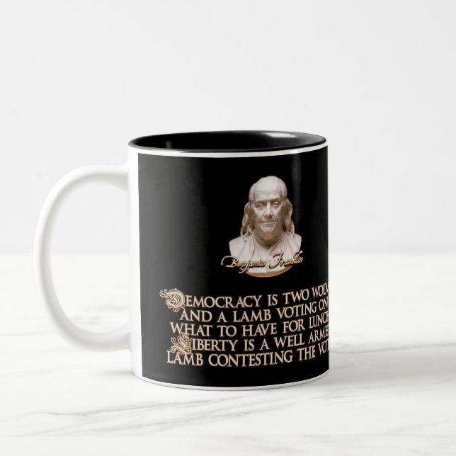 Tasse 2 Couleurs Citation de Ben Franklin : 2 loups et un agneau (Gauche)