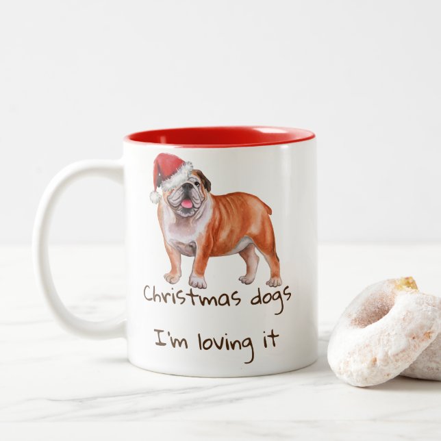 Tasse 2 Couleurs Citation de chien de l'aquarelle de Noël / Amoureu (Avec donut)