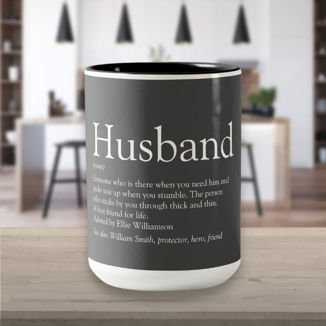 Tasse 2 Couleurs Citation de définition de mari Gris Moderne (Husband Definition Quote Modern Gray Two-Tone Coffee Mug)