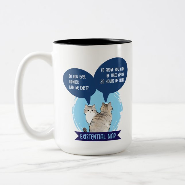 Tasse 2 Couleurs Citation drôle de chat de sieste existentielle (Gauche)