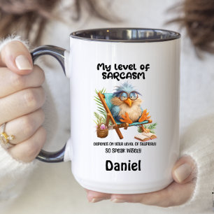 Tasse 2 Couleurs Citation drôle Grumpy Bird Mon niveau de sarcasme
