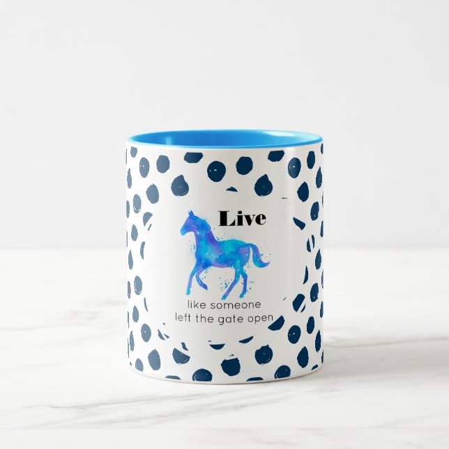 Tasse 2 Couleurs Citation inspirante avec un cheval en course libre (Centre)