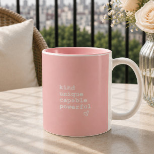 Tasse 2 Couleurs Citation Inspirante Cœur Rose et Blanc