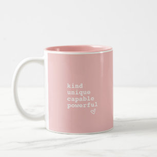 Tasse 2 Couleurs Citation Inspirante Cœur Rose et Blanc