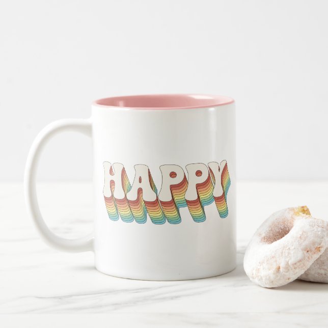 Tasse 2 Couleurs Citation positive de Hippie rétro (Avec donut)