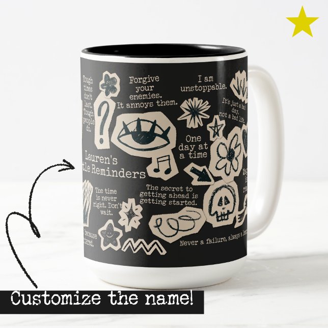 Tasse 2 Couleurs Citation quotidienne d'affirmation noire Doodle No (Créateur téléchargé)
