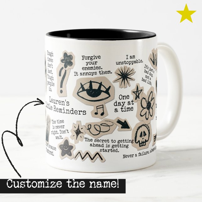Tasse 2 Couleurs Citation quotidienne de doodle autocollant Nom per (Créateur téléchargé)