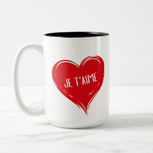 Tasse 2 Couleurs Citation romantique française Je T'Aime Cœur rouge