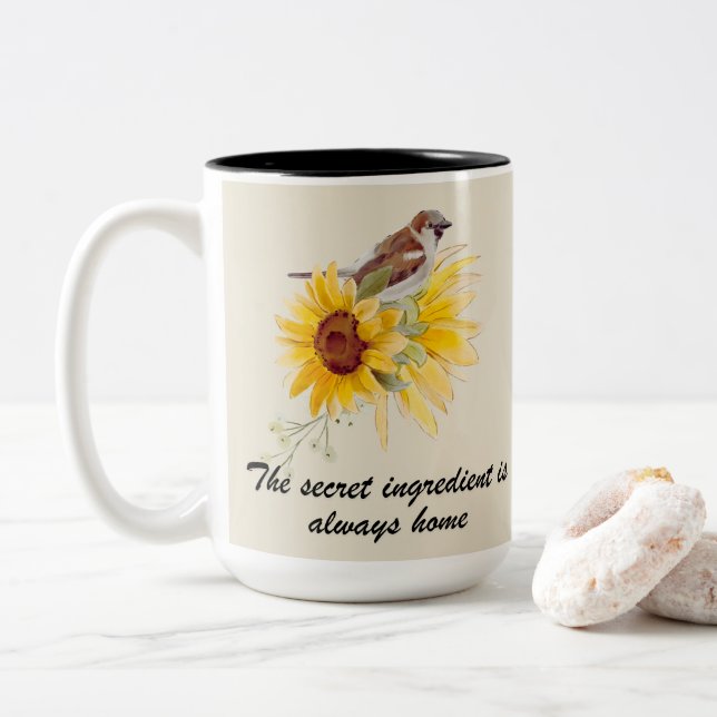Tasse 2 Couleurs Citation Secret Ingrédient Avec Fleurs de soleil (Avec donut)