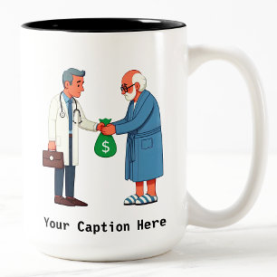 Tasse 2 Couleurs Citoyen âgé remboursant une dette médicale