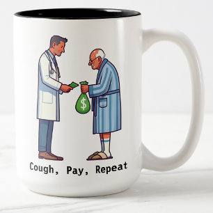 Tasse 2 Couleurs Citoyen âgé remboursant une dette médicale