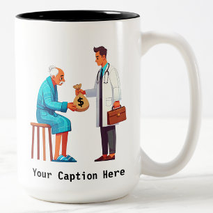 Tasse 2 Couleurs Citoyen âgé remboursant une dette médicale