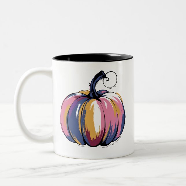 Tasse 2 Couleurs Citrouille de léopard drôle Halloween Automne  (Gauche)