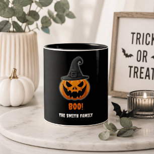 Tasse 2 Couleurs Citrouille d'Halloween “BOO!” – Nom personnalisé