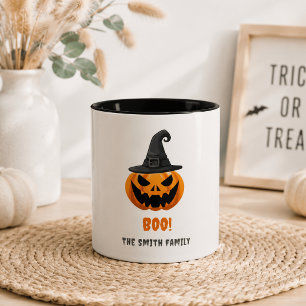 Tasse 2 Couleurs Citrouille d'Halloween “BOO!” – Nom personnalisé