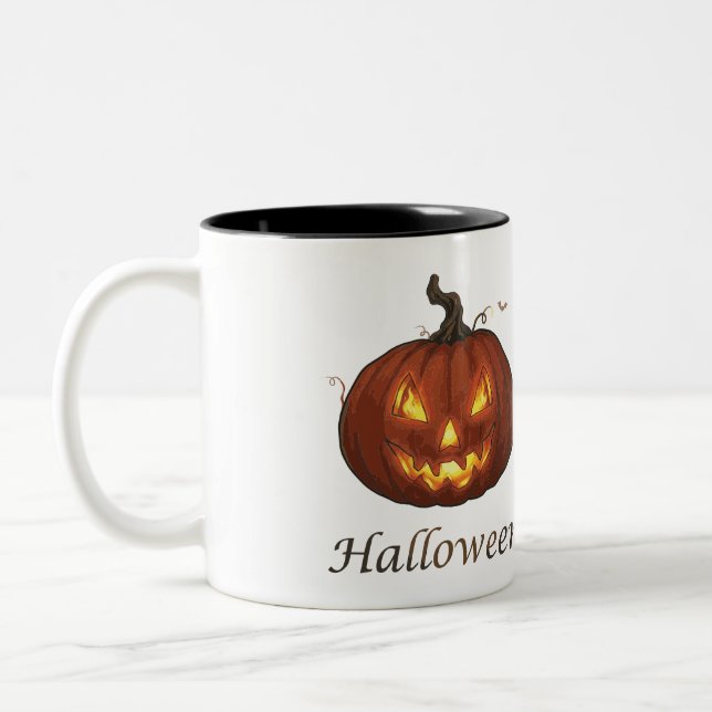 Tasse 2 Couleurs Citrouille d'Halloween Jack-o'-Lantern feu effraya (Gauche)