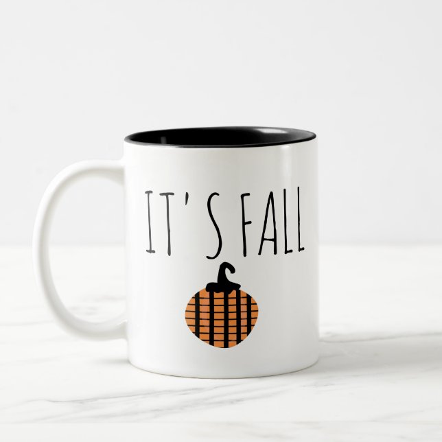 Tasse 2 Couleurs Citrouille rayée moderne d'automne Halloween (Gauche)