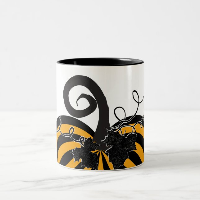 Tasse 2 Couleurs Citrouille rayée orange noir Chic Automne Fall (Centre)