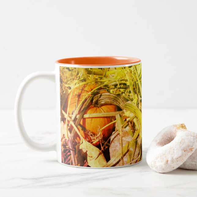 Tasse 2 Couleurs Citrouille Sur La Vine Nature Art (Avec donut)