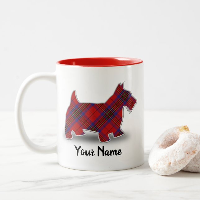 Tasse 2 Couleurs Clan Leslie Red Tartan Scottish Terrier (Avec donut)