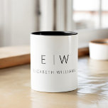 Tasse 2 Couleurs Classic Élégant Moderne Minimaliste Nom Monogramme<br><div class="desc">Élevez votre routine matinale avec notre Monogramme minimaliste moderne noir et blanc Nom de la tasse de café. Cette tasse élégante et élégante apporte une touche d'élégance contemporaine à votre rituel du café quotidien. Conçu dans un esprit de qualité, il présente un design minimaliste en noir et blanc classique, ce...</div>