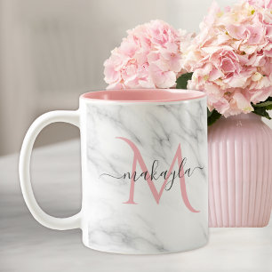 Tasse 2 Couleurs Classy Girly Luxury Marble Design Name Monogram