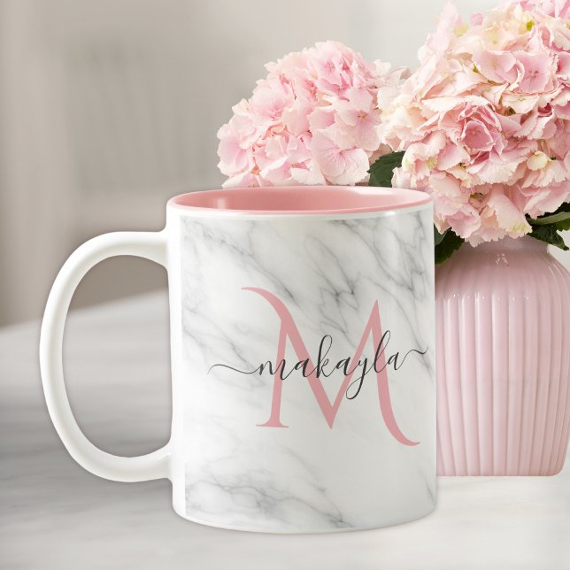 Tasse 2 Couleurs Classy Girly Luxury Marble Design Name Monogram (Créateur téléchargé)