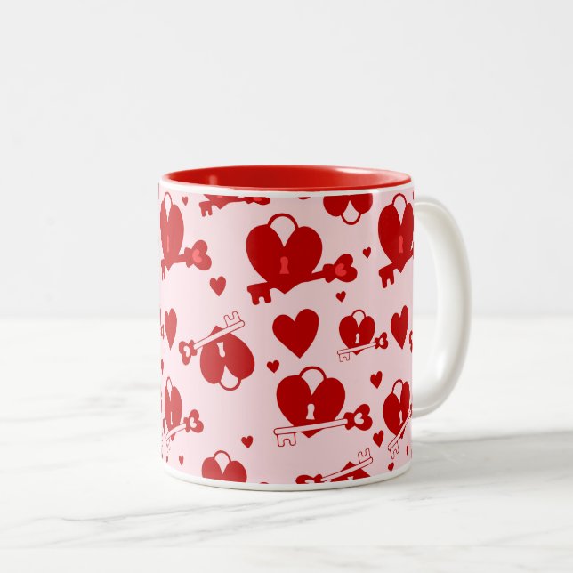 Tasse 2 Couleurs clé de verrouillage du coeur valentine (Devant droit)