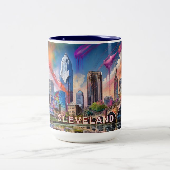 Tasse 2 Couleurs Cleveland Skyline Abstrait (Centre)