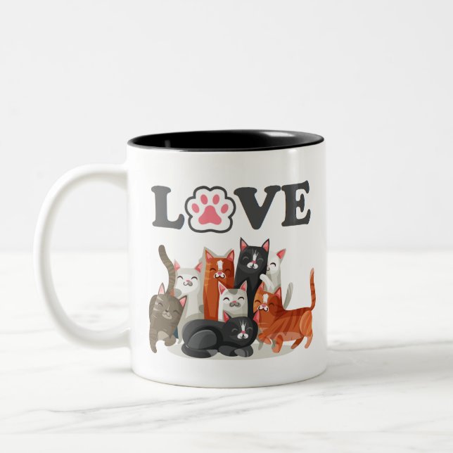 Tasse 2 Couleurs Clowder mignon de chats illustration avec LOVE (Gauche)