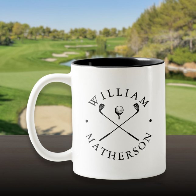 Tasse 2 Couleurs Clubs de golf classiques avec nom personnalisé (Personalized Name Classic Golf Clubs Two-Tone Coffee Mug)