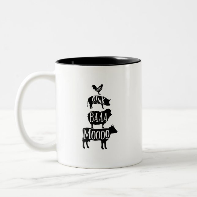 Tasse 2 Couleurs Cluck Oink Baa Moo - Chicken Pig Sheep Cow Farmer  (Gauche)