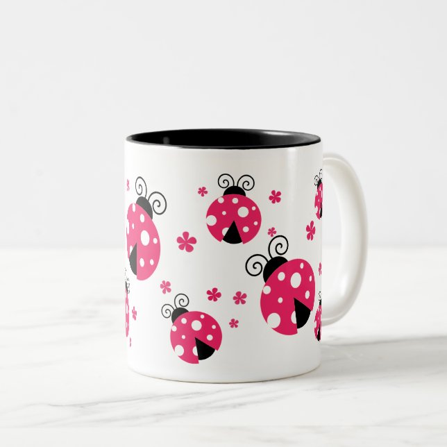 Tasse 2 Couleurs Coccinelles roses mignonnes et fleurs (Devant droit)