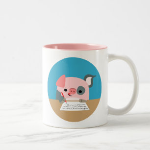 Tasse 2 Couleurs Cochon d'écriture de dessin mignon