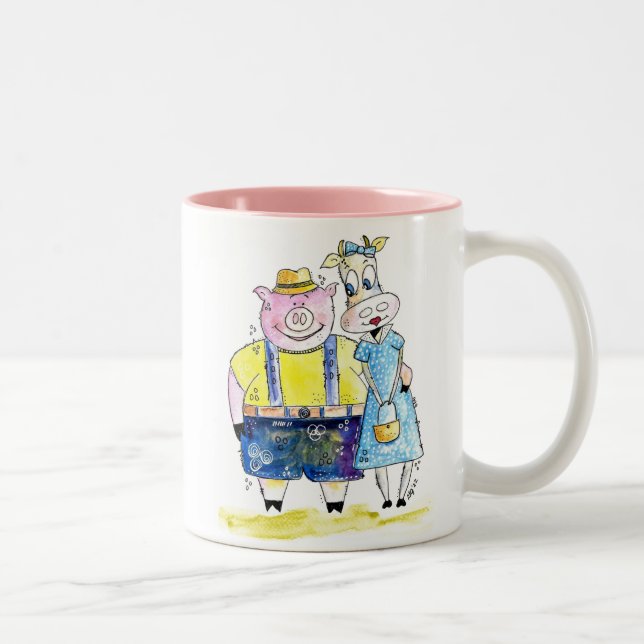 Tasse 2 Couleurs Cochon et vache blanc mignon (Droit)