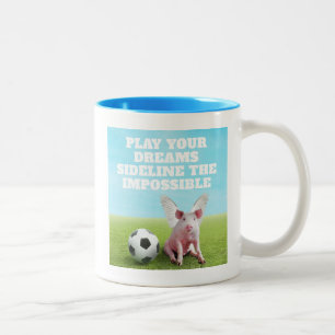 Tasse 2 Couleurs Cochon Volant Rose Football Drôle Inspirant